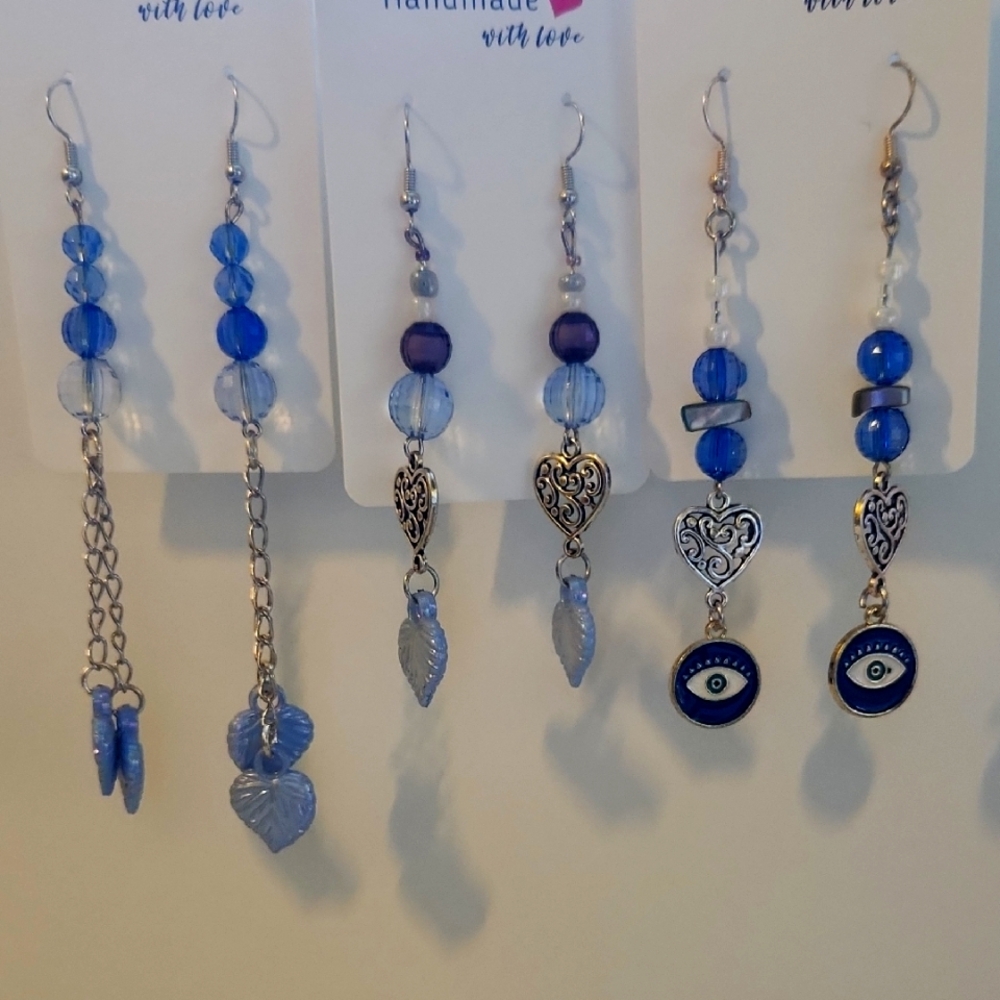 Handmade Blue and Silver Earrings Set